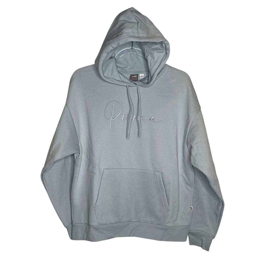 Puma Tonal Script Logo Hoodie Frosted Dew Light Blue NWT Size M Modern 2020s
